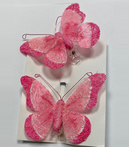 Papillon déco sur fil plume papillon rose 10×6cm 12pcs-07825