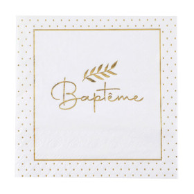 Serviettes papier baptême blanc et doré x 20 - Pour table de baptême